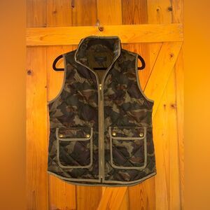 J. Crew Green and Brown Quilted puffer camo Vest